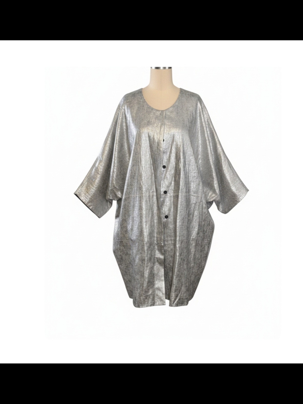 Metallic Silver Button-Front Tunic